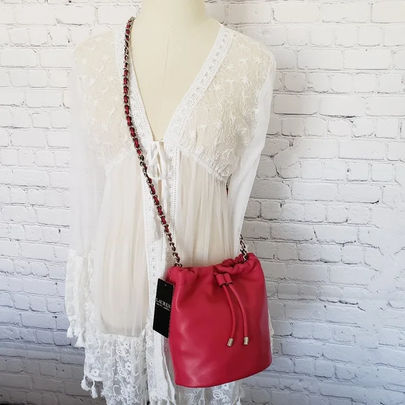 RALPH LAUREN Emmy Medium Nappa Leather Pink Bucket Crossbody - Picture 7 of 16